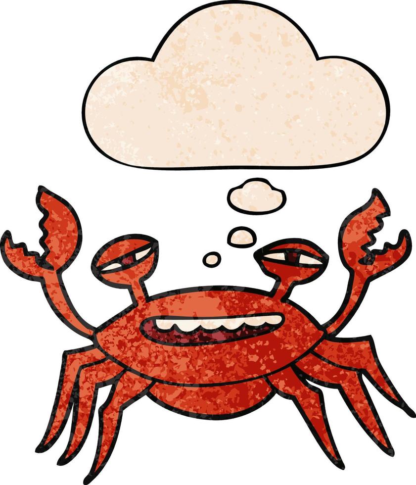 crabe de dessin animé et bulle de pensée dans le style de motif de texture grunge vecteur