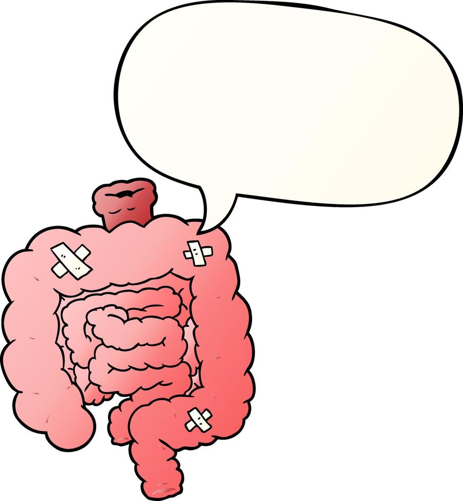 dessin animé réparé intestins et bulle de dialogue dans un style dégradé lisse vecteur