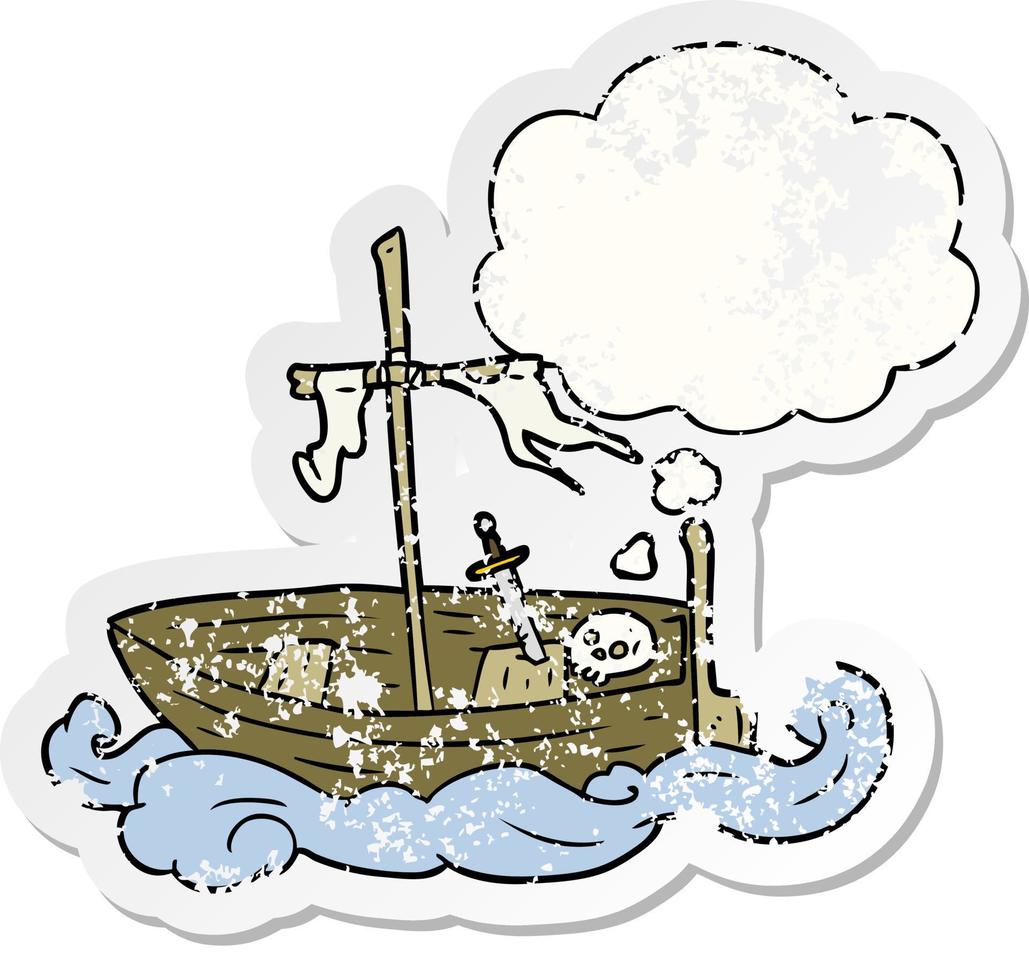 dessin animé vieux bateau et bulle de pensée comme un autocollant usé en détresse vecteur