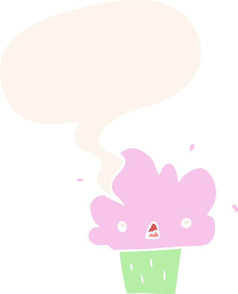 dessin animé cupcake et bulle de dialogue dans un style rétro vecteur