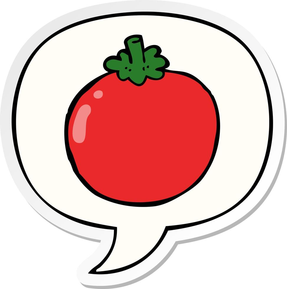 autocollant de tomate de dessin animé et bulle de dialogue vecteur