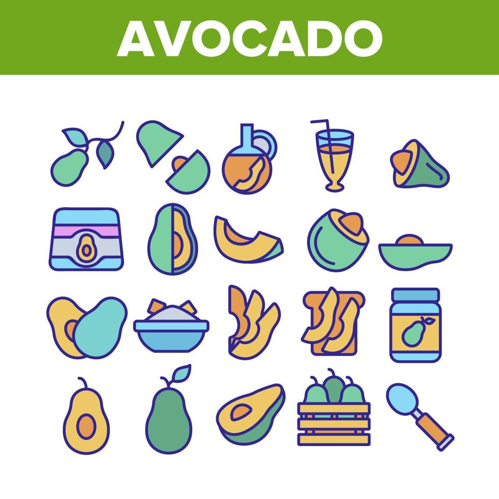 icônes de collection de légumes avocat set vector