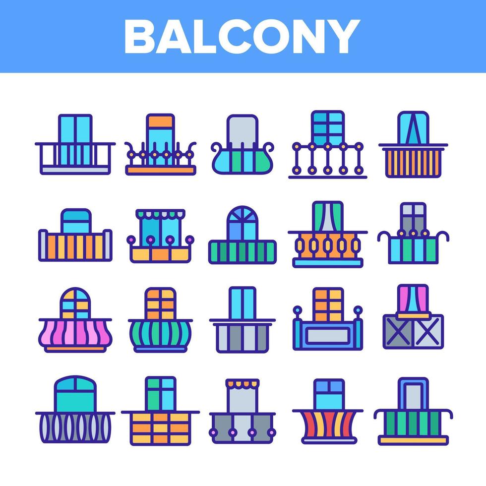 balcon de maison forme ensemble d'icônes vectorielles linéaires vecteur