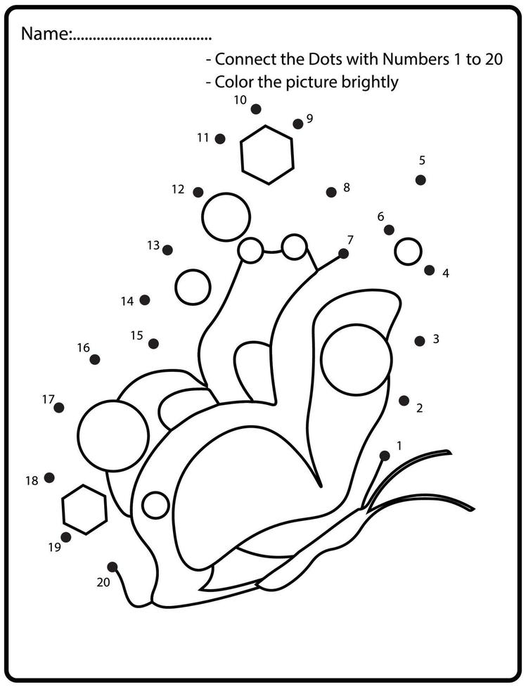 reliez les points jeu de dessin éducatif pour enfants. activité .numbers pour les enfants et les tout-petits. avec papillon vecteur