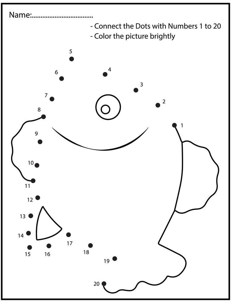 jeu de point à point d'éducation des nombres d'animaux de l'océan avec des poissons mignons. vecteur