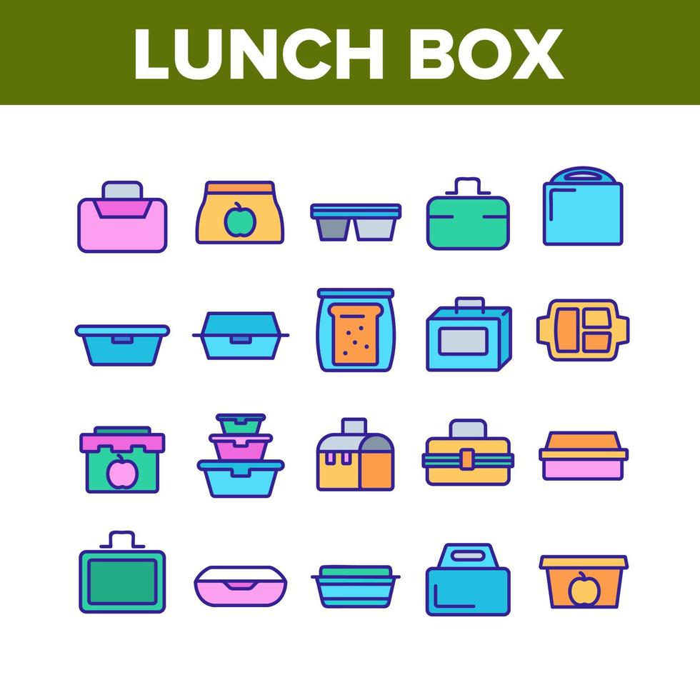 Icônes d'éléments de collection de boîte à lunch set vector