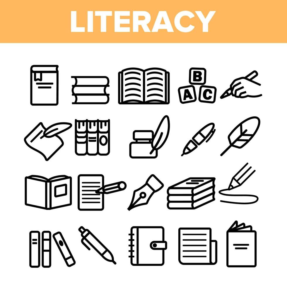 pictogramme de jeu d'icônes minces vectorielles linéaires d'alphabétisation vecteur