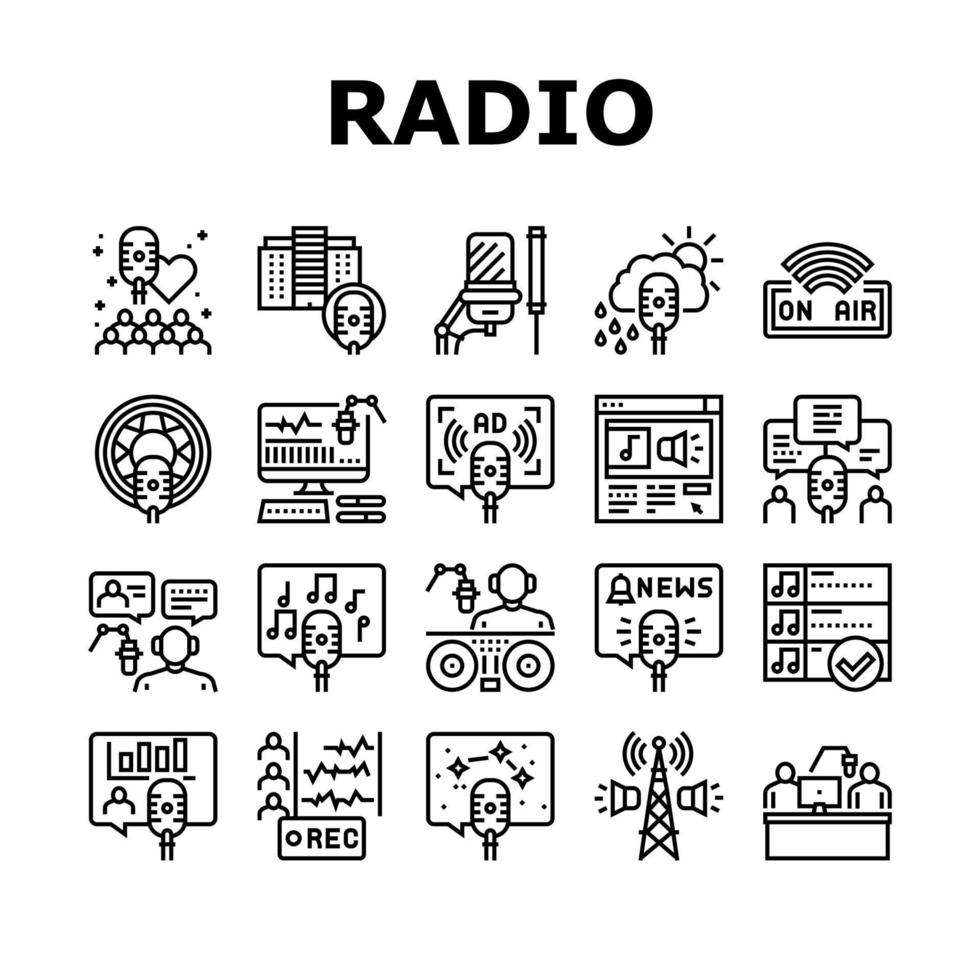 vecteur de jeu d'icônes de collection de podcasts de studio de radio