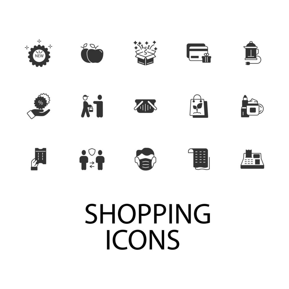 shopping, jeu d'icônes de commerce électronique. achats, éléments de vecteur de symbole de pack de commerce électronique pour le web infographique