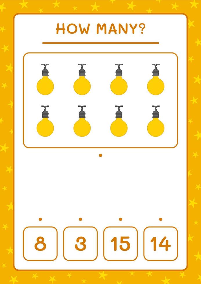 combien de lumières de noël, jeu pour enfants. illustration vectorielle, feuille de calcul imprimable vecteur