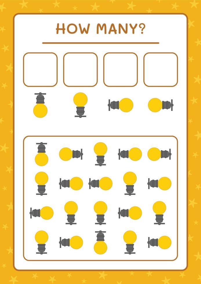 combien de lumières de noël, jeu pour enfants. illustration vectorielle, feuille de calcul imprimable vecteur