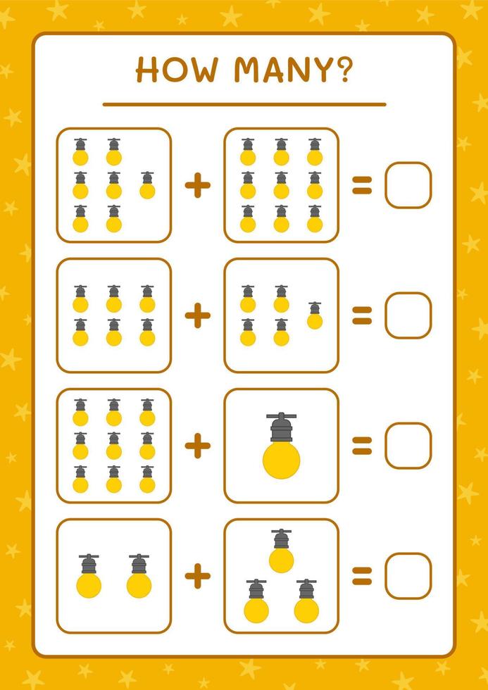 combien de lumières de noël, jeu pour enfants. illustration vectorielle, feuille de calcul imprimable vecteur