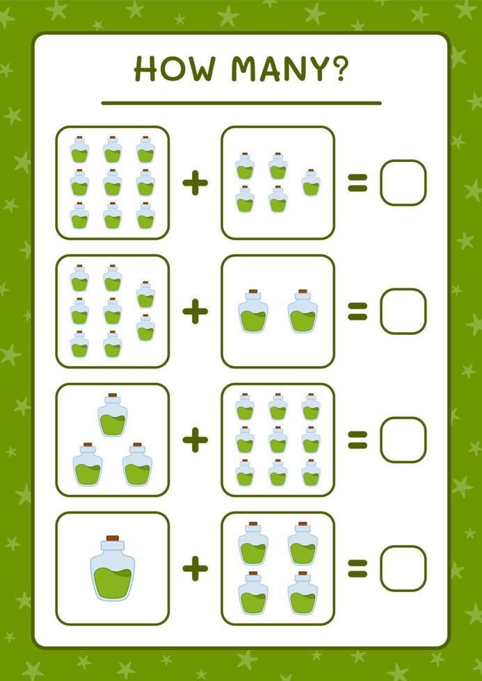 combien de bouteille de potion, jeu pour enfants. illustration vectorielle, feuille de calcul imprimable vecteur