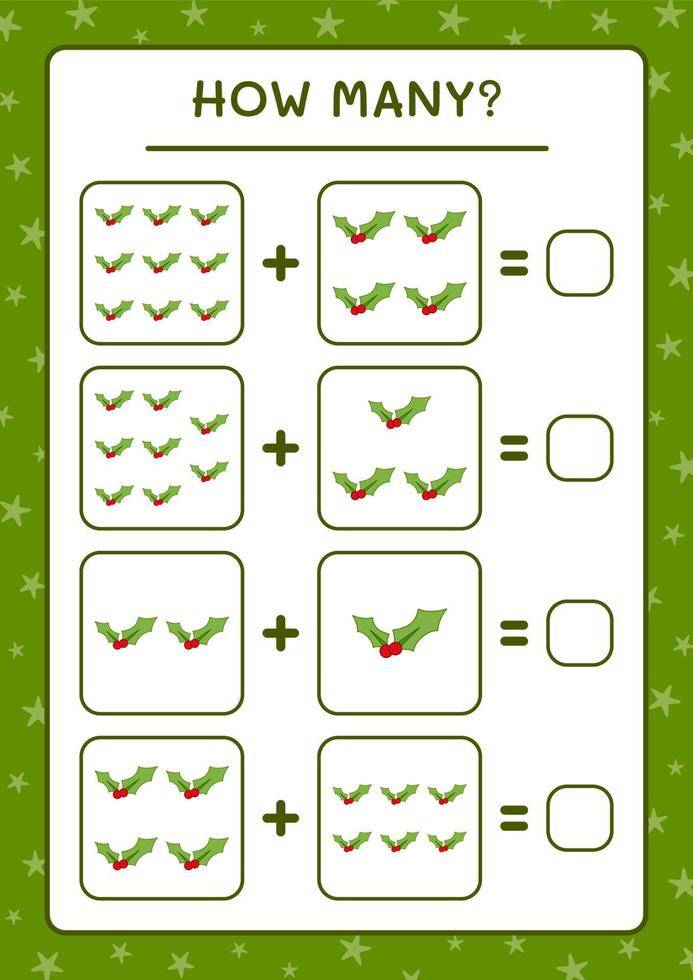 combien de baies de houx, jeu pour enfants. illustration vectorielle, feuille de calcul imprimable vecteur