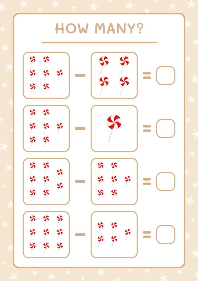 combien de sucette de noël, jeu pour enfants. illustration vectorielle, feuille de calcul imprimable vecteur