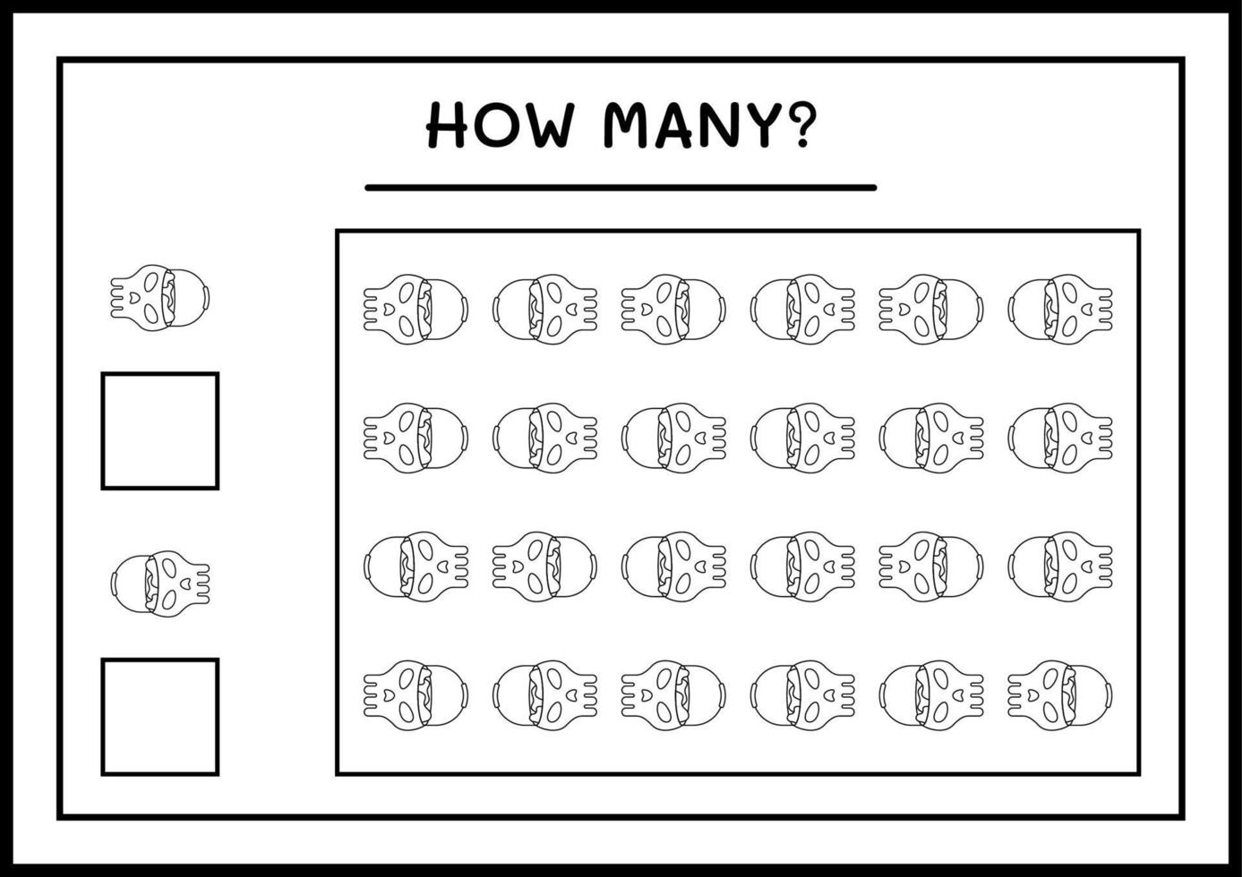 combien de crâne, jeu pour enfants. illustration vectorielle, feuille de calcul imprimable vecteur