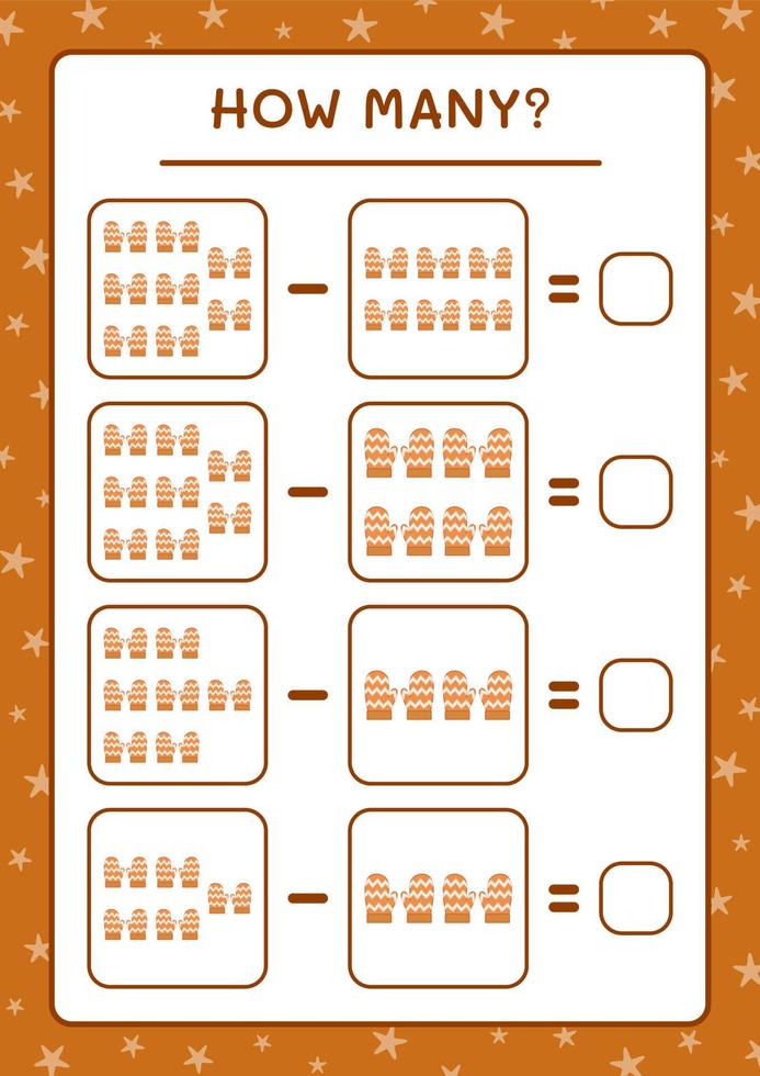 combien de mitaines d'hiver, jeu pour enfants. illustration vectorielle, feuille de calcul imprimable vecteur