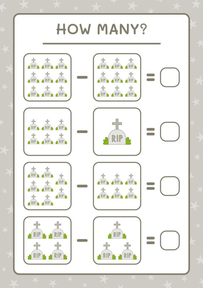 combien de pierre tombale, jeu pour enfants. illustration vectorielle, feuille de calcul imprimable vecteur