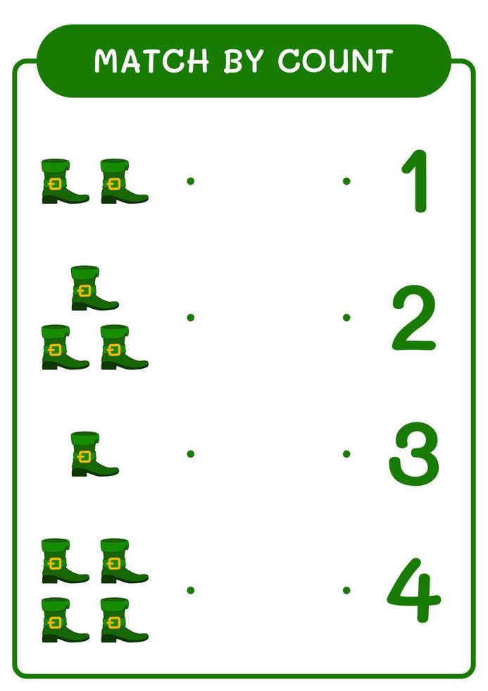 Match par comptage de botte de lutin, jeu pour enfants. illustration vectorielle, feuille de calcul imprimable vecteur