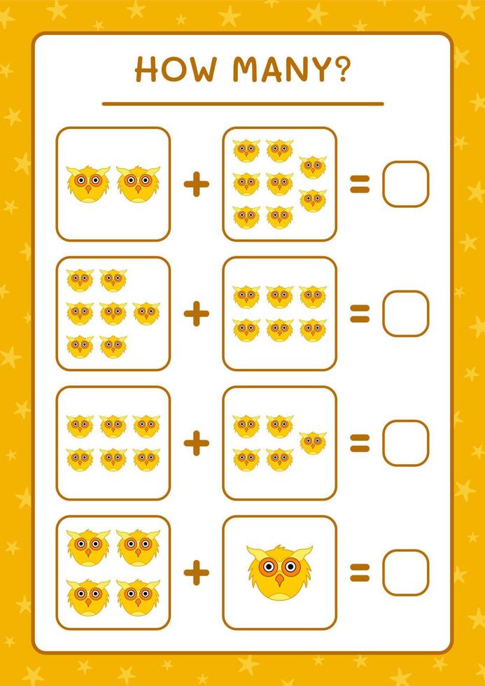 combien de chouette, jeu pour enfants. illustration vectorielle, feuille de calcul imprimable vecteur