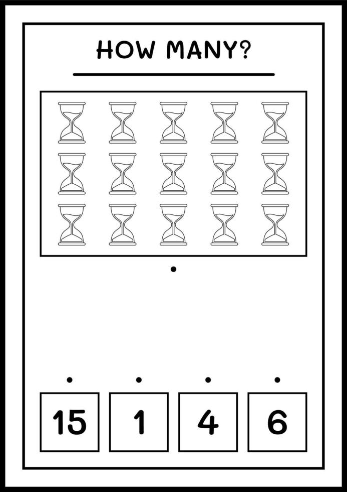 combien de sablier, jeu pour enfants. illustration vectorielle, feuille de calcul imprimable vecteur