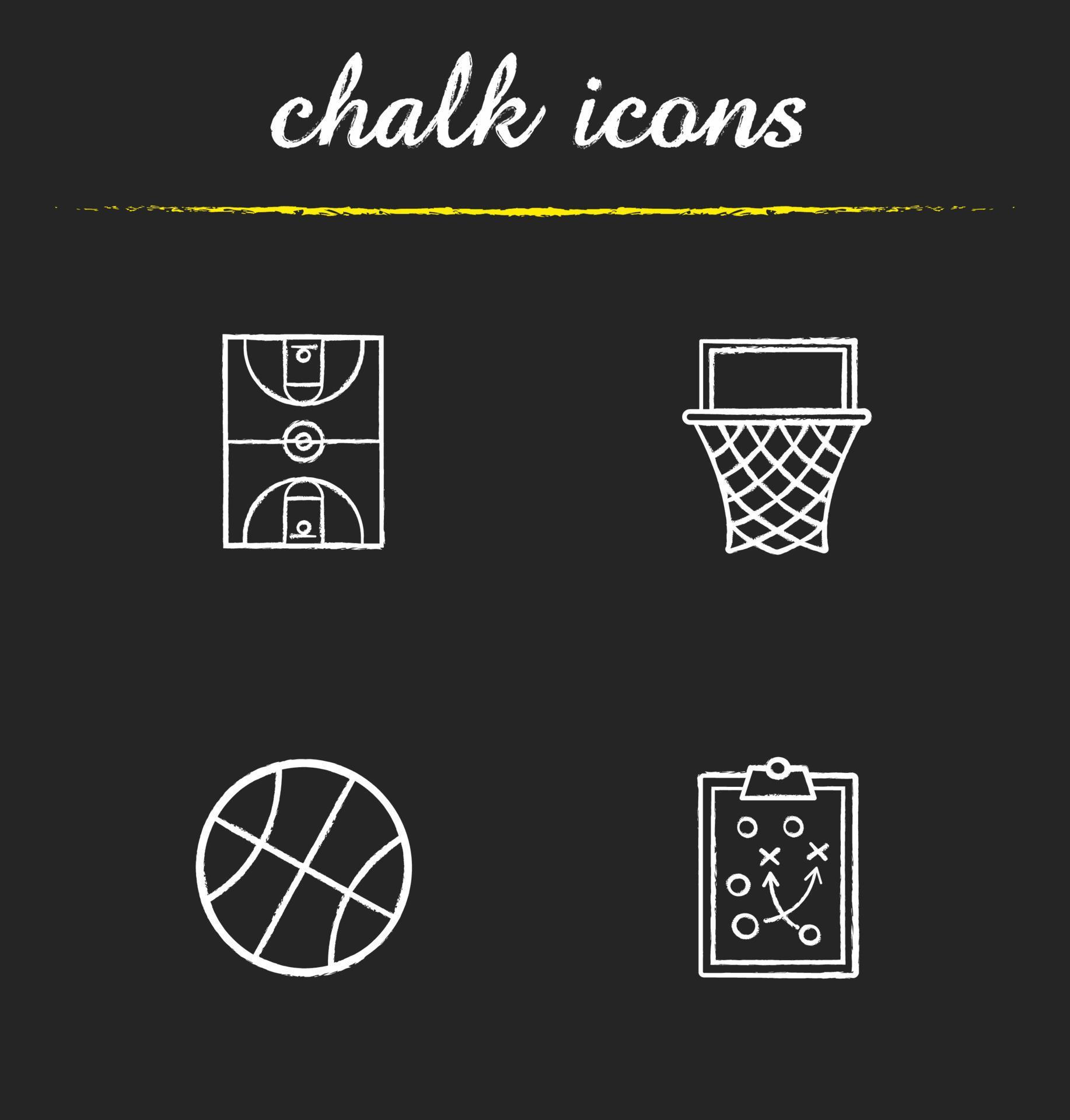 jeu d'icônes de basket-ball. panier de basket-ball, ballon et terrain, illustrations de plan de match de presse-papiers. dessins vectoriels isolés au tableau vecteur