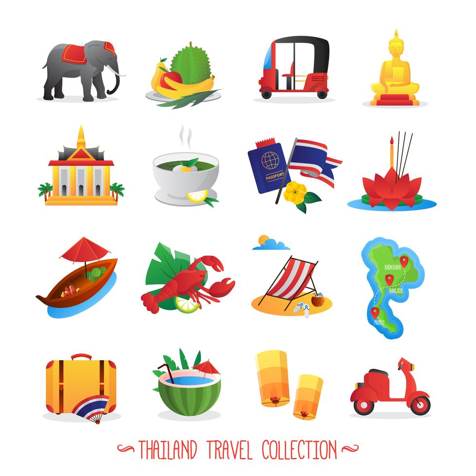 Collection d&#39;icônes plat de voyage en Thaïlande vecteur