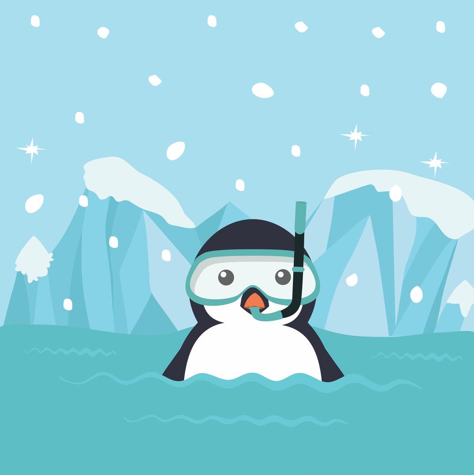 Caricature de pingouin avec équipement de plongée vecteur