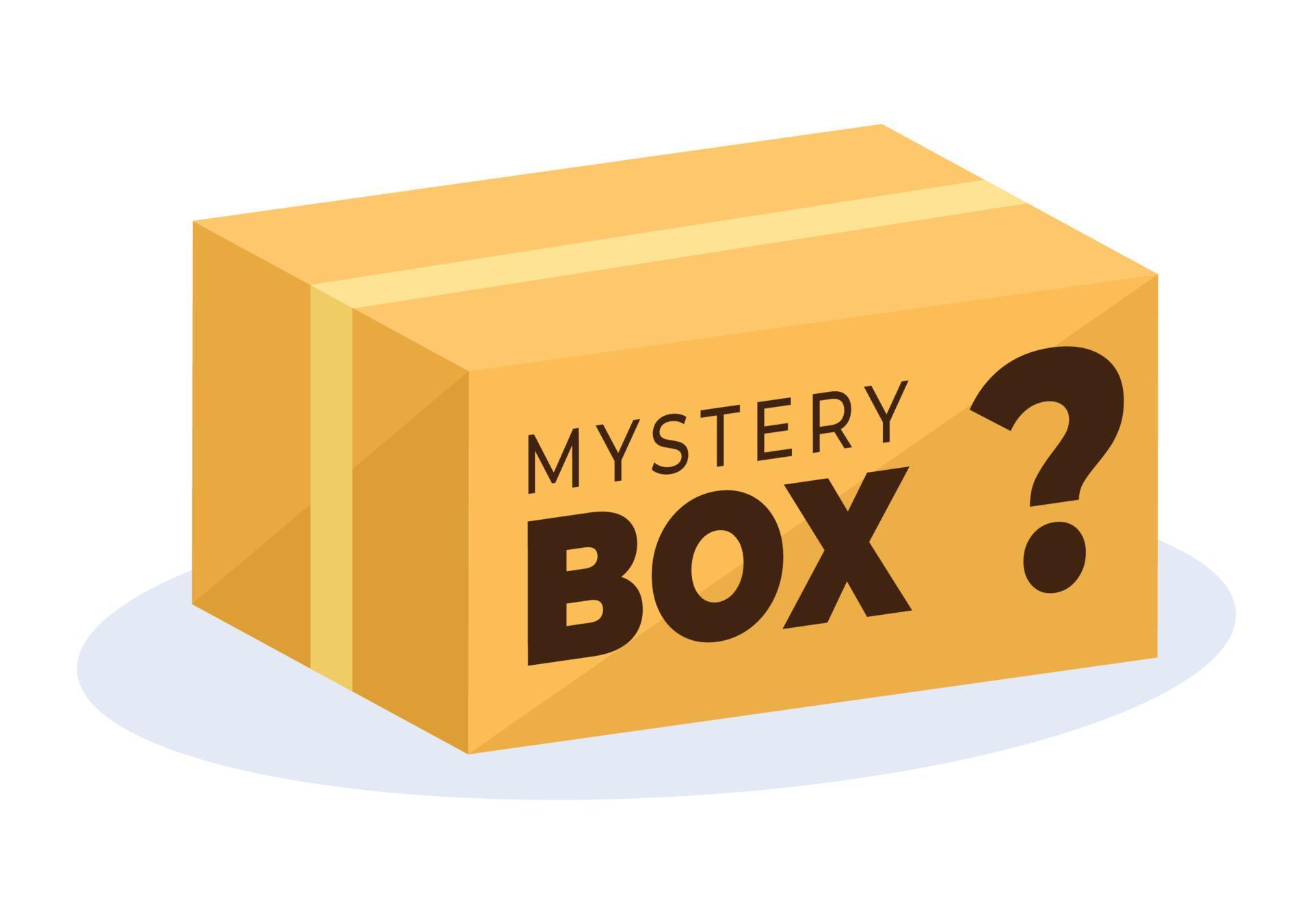 coffret cadeau mystère avec boîte en carton ouverte à l'intérieur avec un point d'interrogation, un cadeau porte-bonheur ou une autre surprise en illustration de style dessin animé plat vecteur