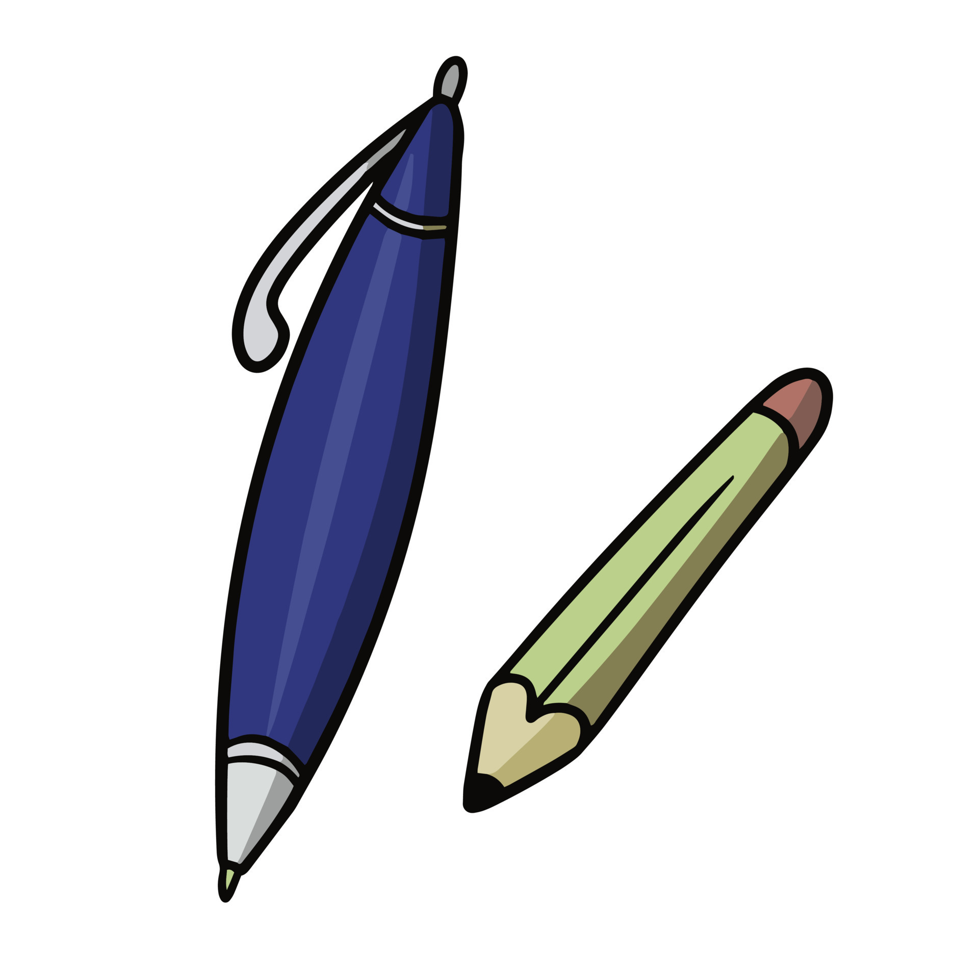 stylo d'écriture bleu et un petit crayon, illustration vectorielle en style  cartoon sur fond blanc 10177153 Art vectoriel chez Vecteezy