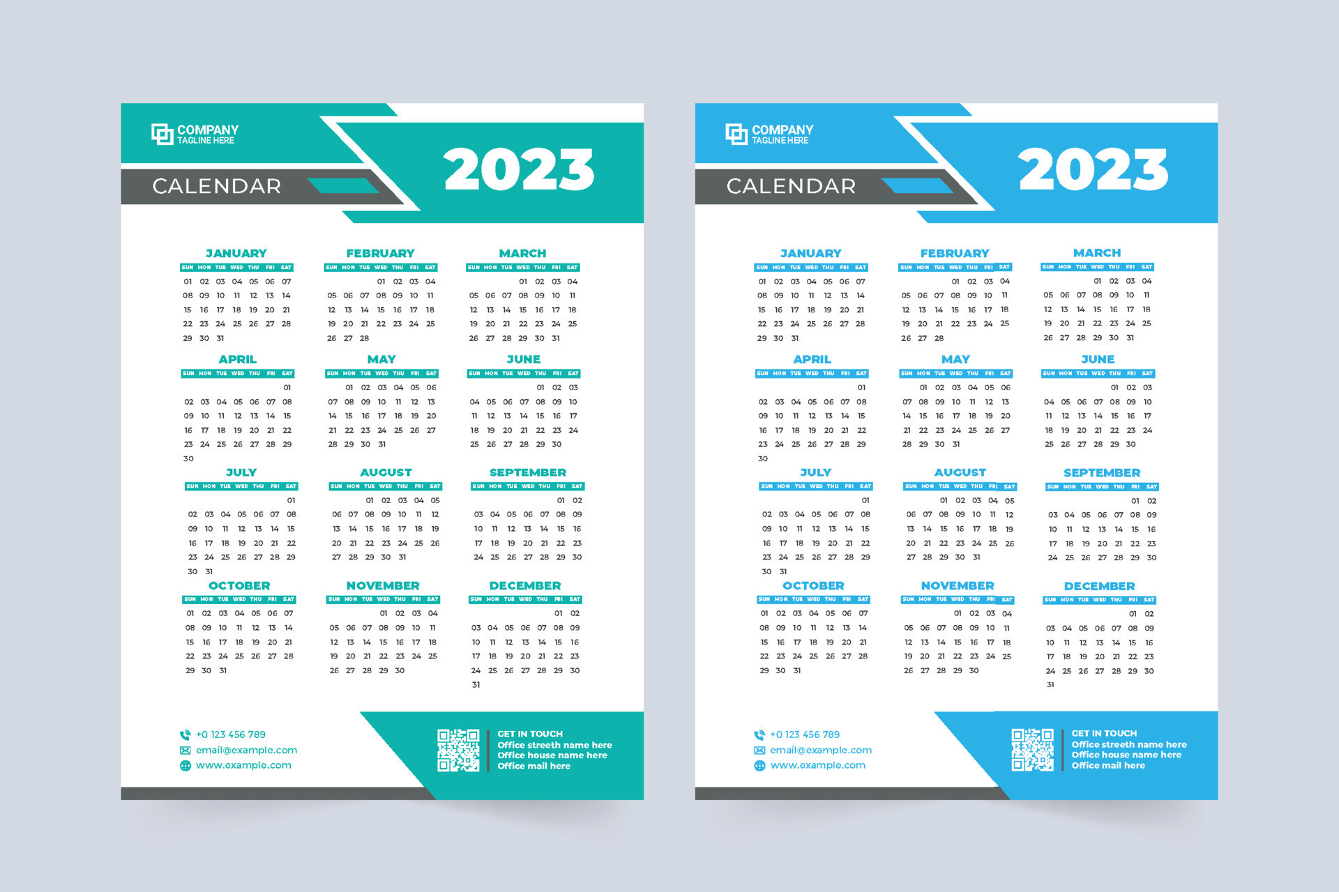 Planificateur de l'année 2023 - calendrier de planificateur mural couleur  bleue - entièrement modifiable - vecteur 8253250 Art vectoriel chez Vecteezy