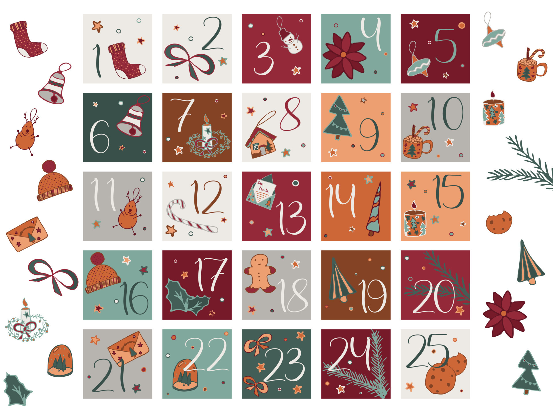 Calendrier du compte à rebours de Noël, Impression de Noël pour