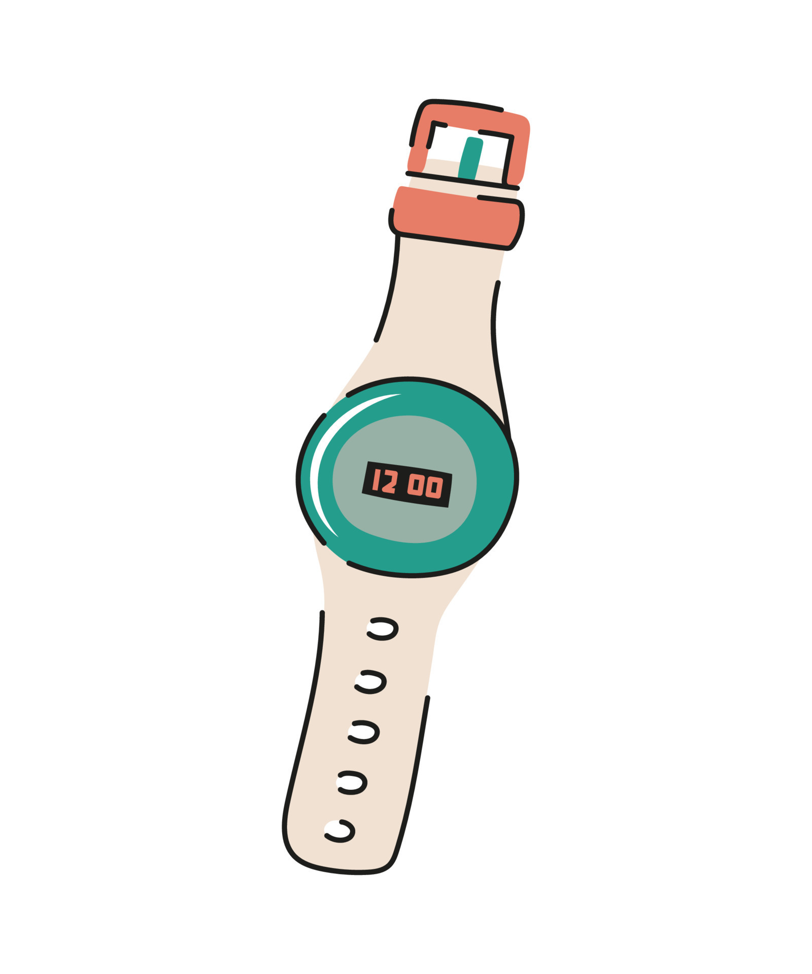 montre numérique dessinée à la main de dessin animé. appareil électronique  pour la course à pied, l'entraînement physique, la randonnée. gadget  touristique. illustration vectorielle plane. 11164030 Art vectoriel chez  Vecteezy