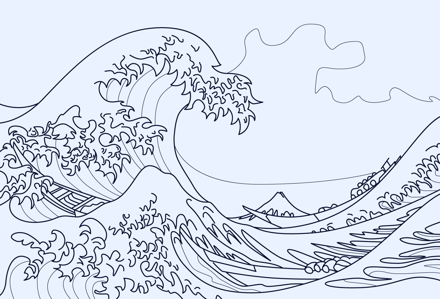 Coloriage de la grande vague de kanagawa 1218607 Art vectoriel