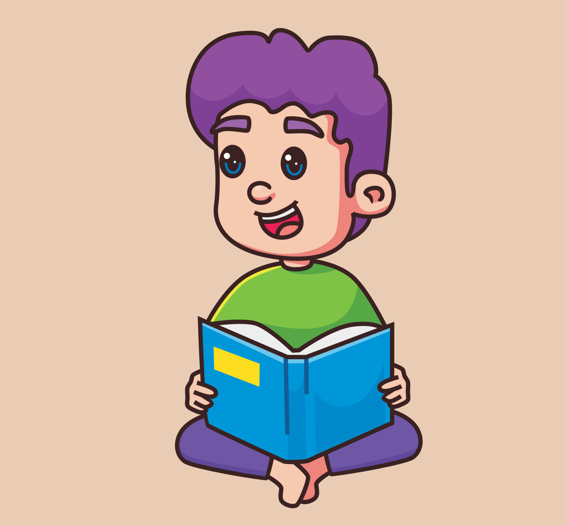 petit enfant garçon lisant un livre dessin animé 12286734 Art