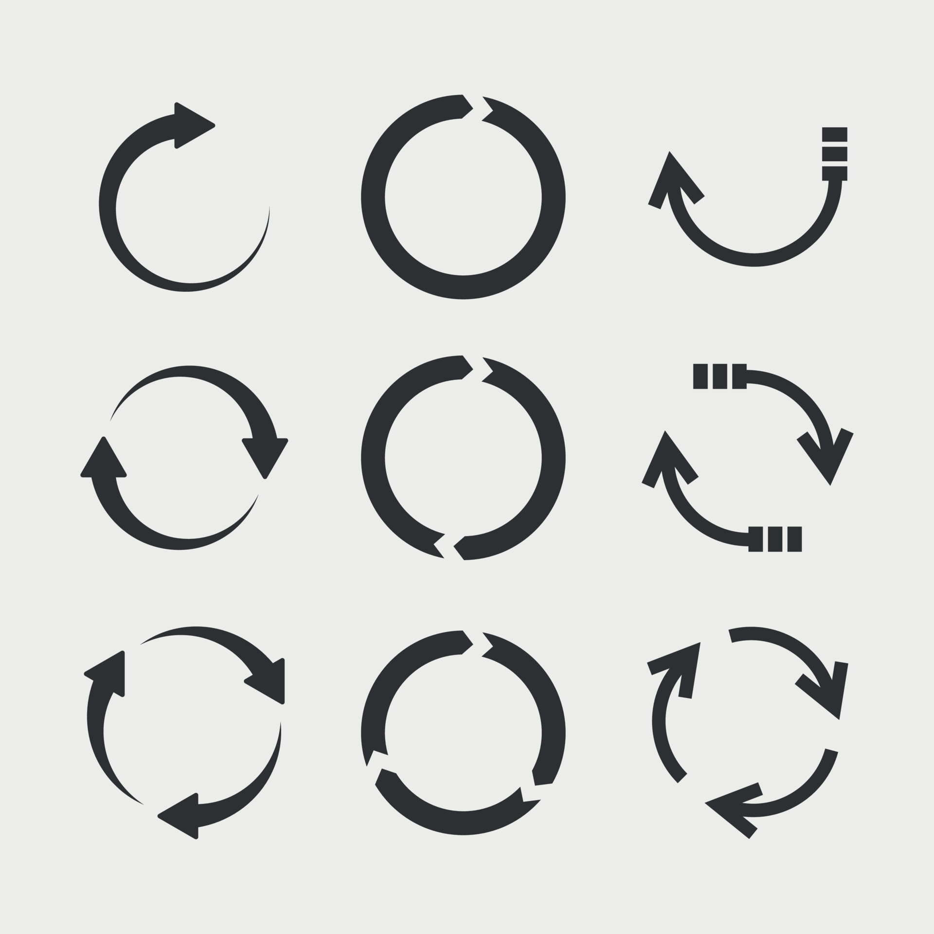 ensemble de silhouette d'icône de flèche de cercle. charger, recycler ou  répéter le signe. ronde d'interconnexion. une, deux, trois flèches dans la  boucle. illustration vectorielle 12933863 Art vectoriel chez Vecteezy