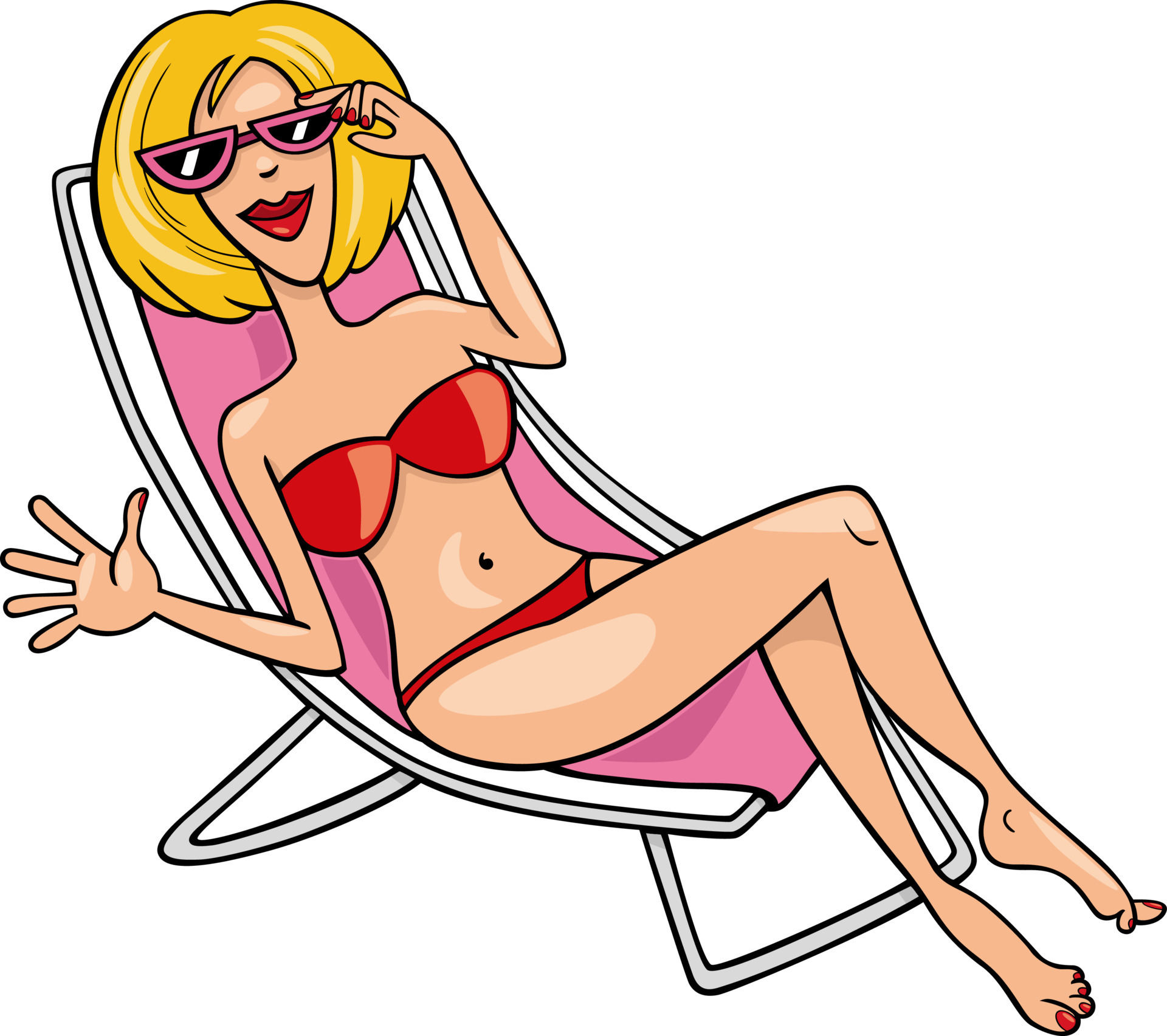 dessin animé femme personnage comique sur une chaise de plage 12991865 Art  vectoriel chez Vecteezy