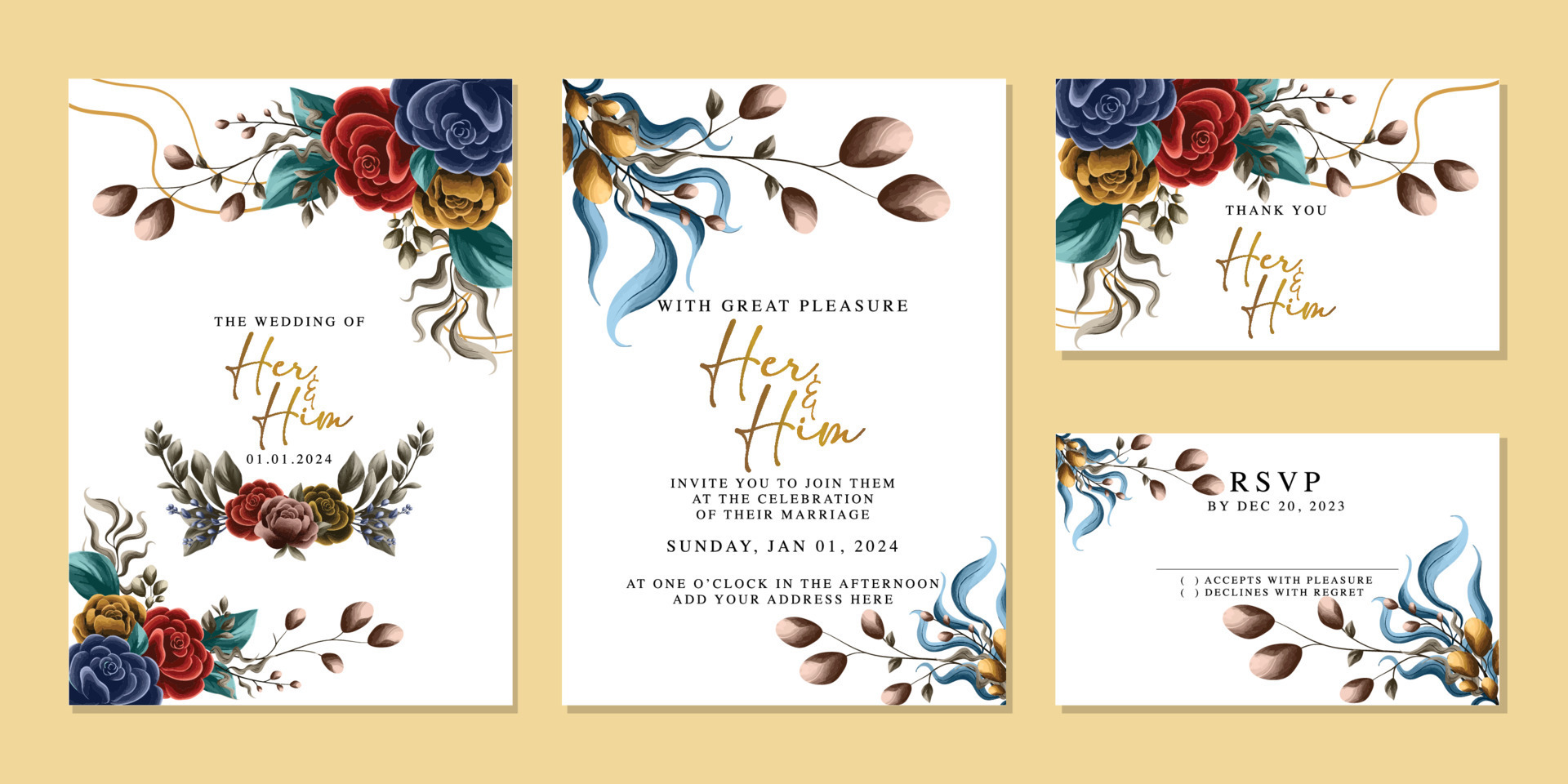 carte d'invitation de mariage avec de belles fleurs et feuilles 1984384 Art  vectoriel chez Vecteezy