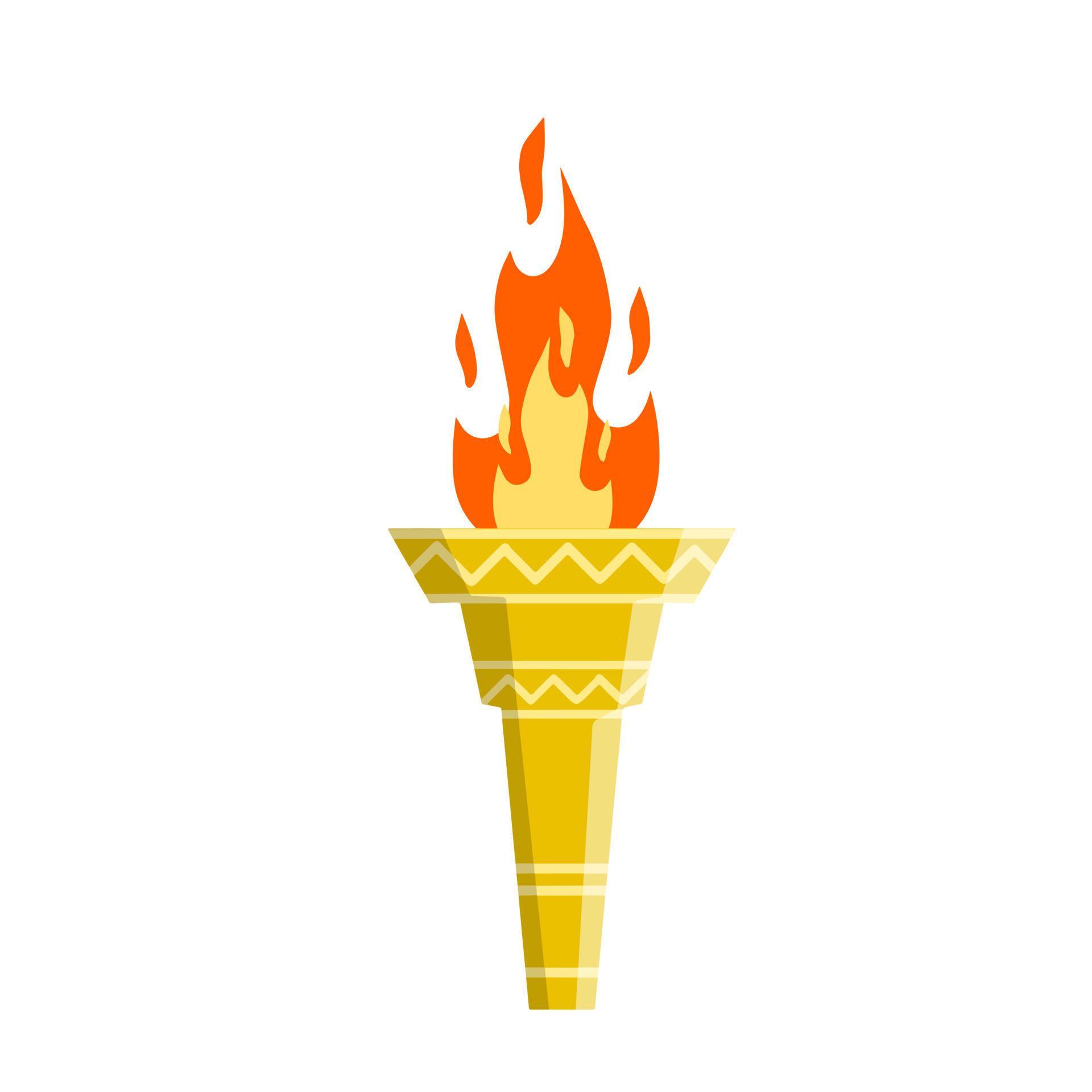 torche avec le feu. flamme olympique. symbole grec des compétitions  sportives. le concept de lumière et de connaissance. illustration de dessin  animé plat 13569548 Art vectoriel chez Vecteezy