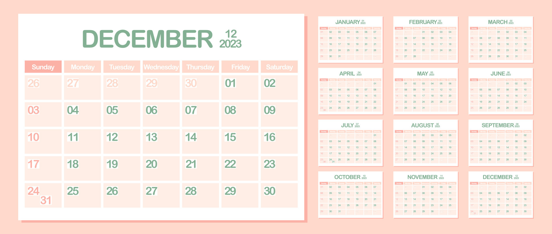 page de calendrier pour novembre 2023, planificateur mural au design  coloré. la semaine commence le lundi. 13358919 Art vectoriel chez Vecteezy