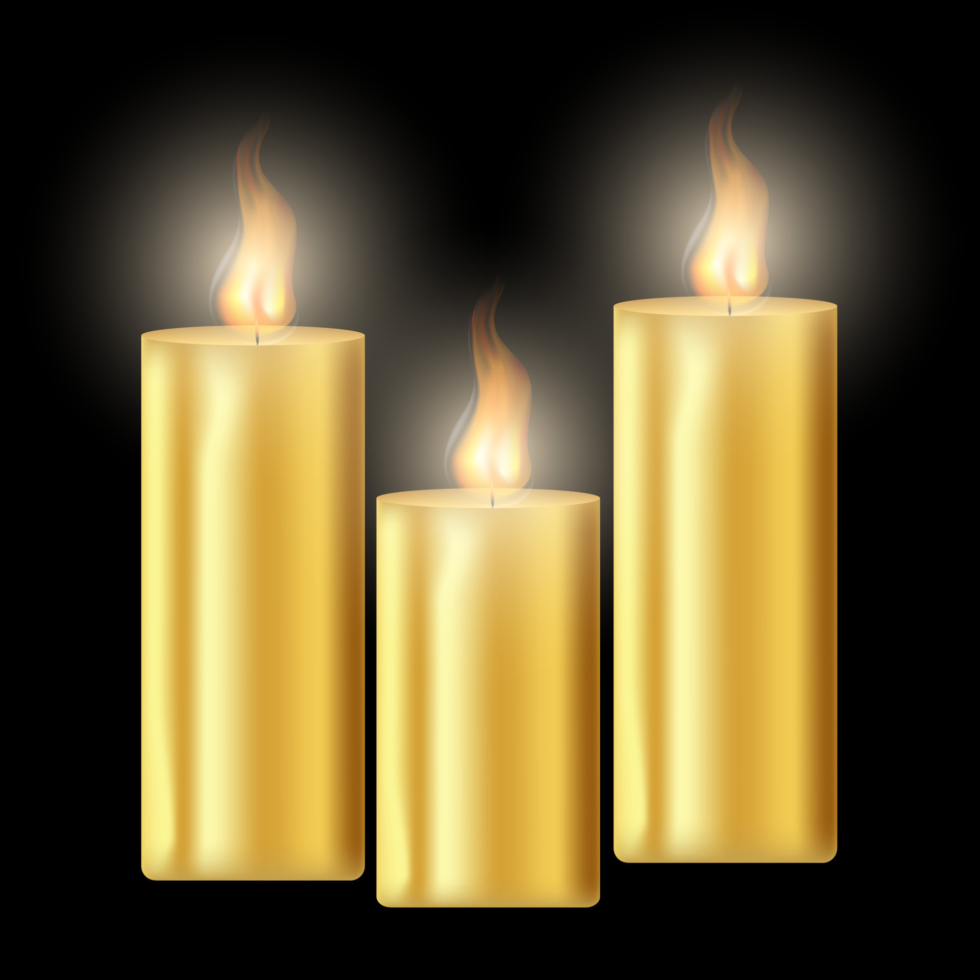 bougies dorées. vecteur 3d bâtons de bougie ronds isolés réalistes avec des  flammes brûlantes sur fond transparent. mariage, vacances d'anniversaire  scintillant décoration élément design.vector illustration 14531983 Art  vectoriel chez Vecteezy