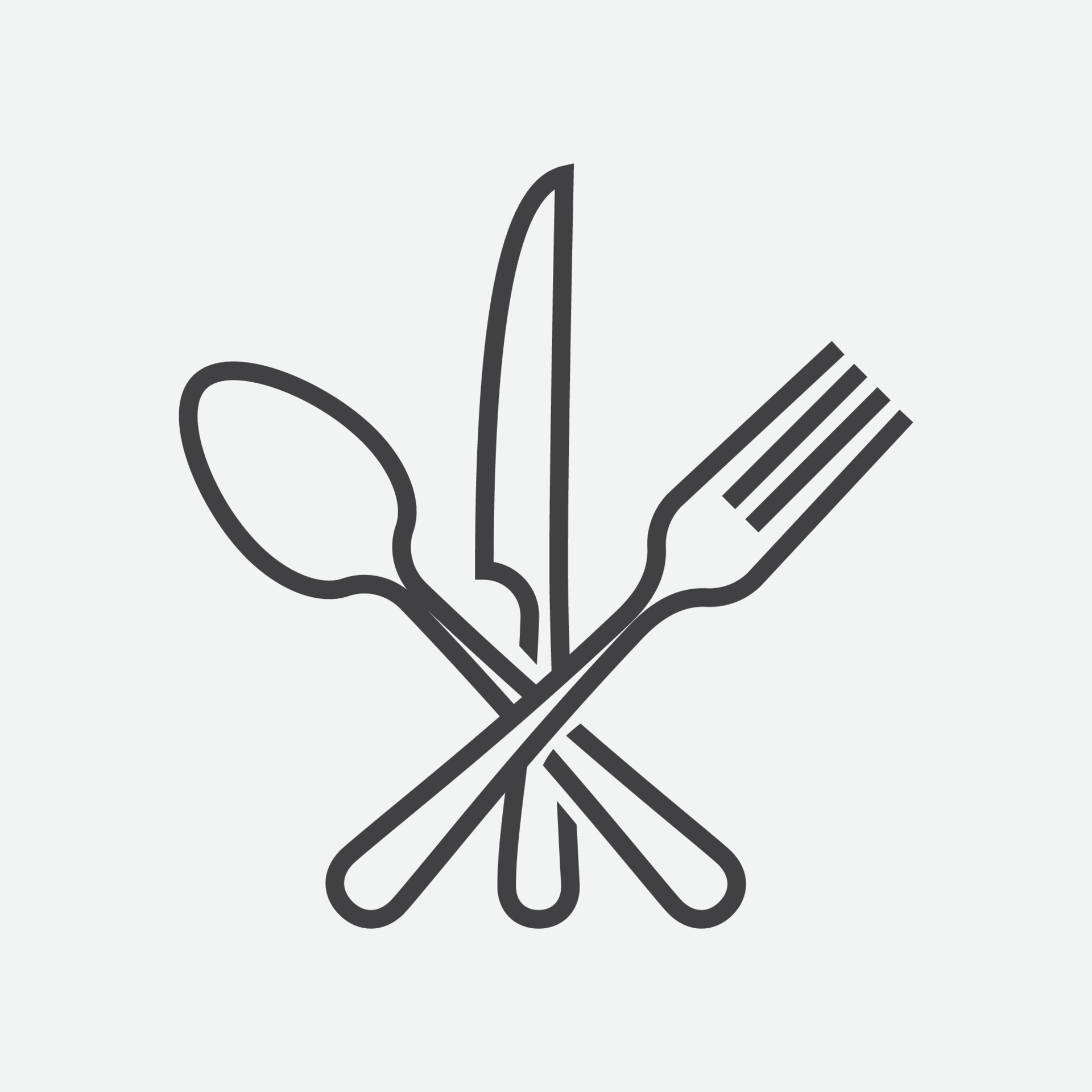 icône cuillère, fourchette et couteau, symbole croisé