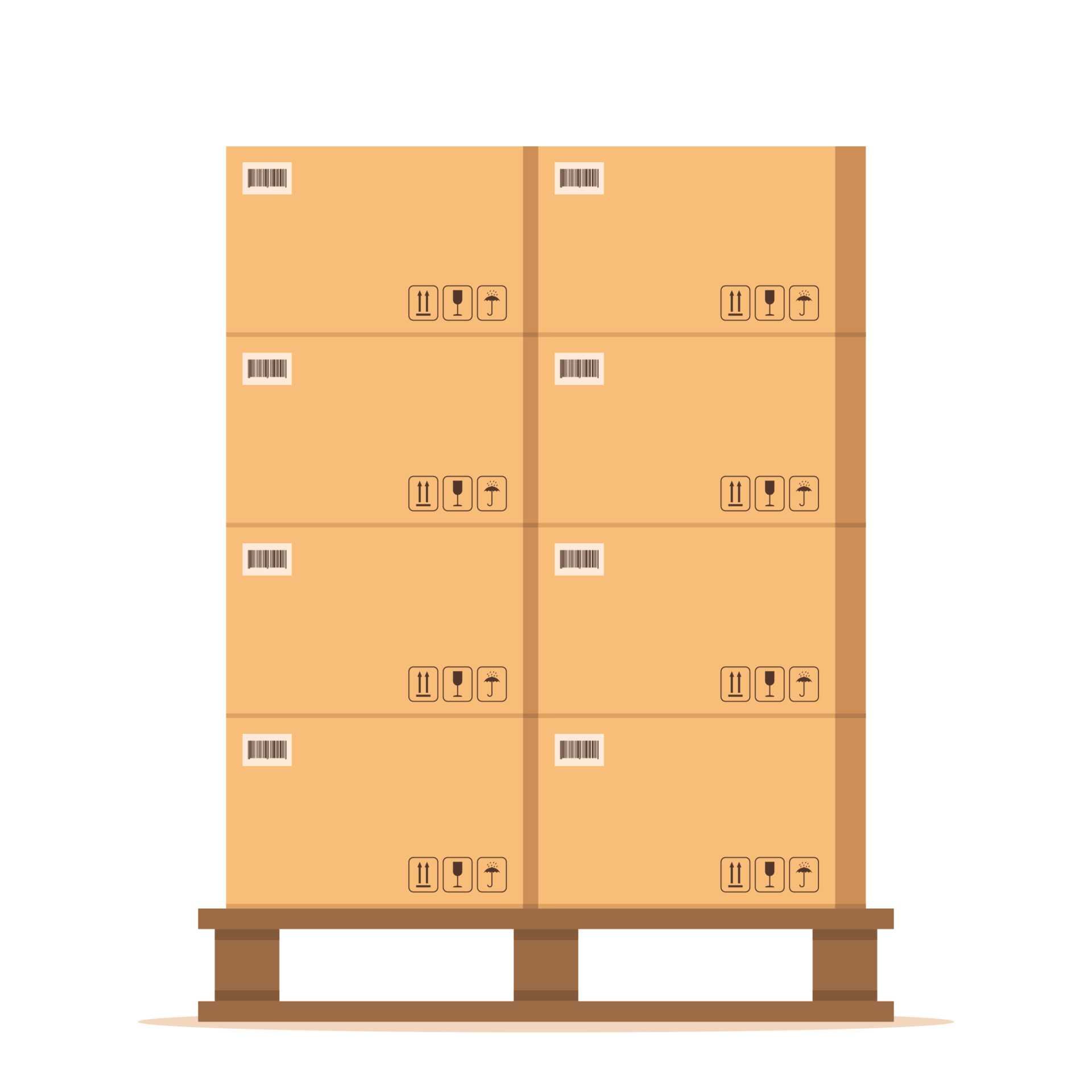 cartons palette. pile de boîtes fermées en carton beige avec panneau  fragile sur palettes en bois, stockage de fret d'emballage, expédition de  l'industrie, expédition de marchandises. illustration vectorielle. 15409992  Art vectoriel chez