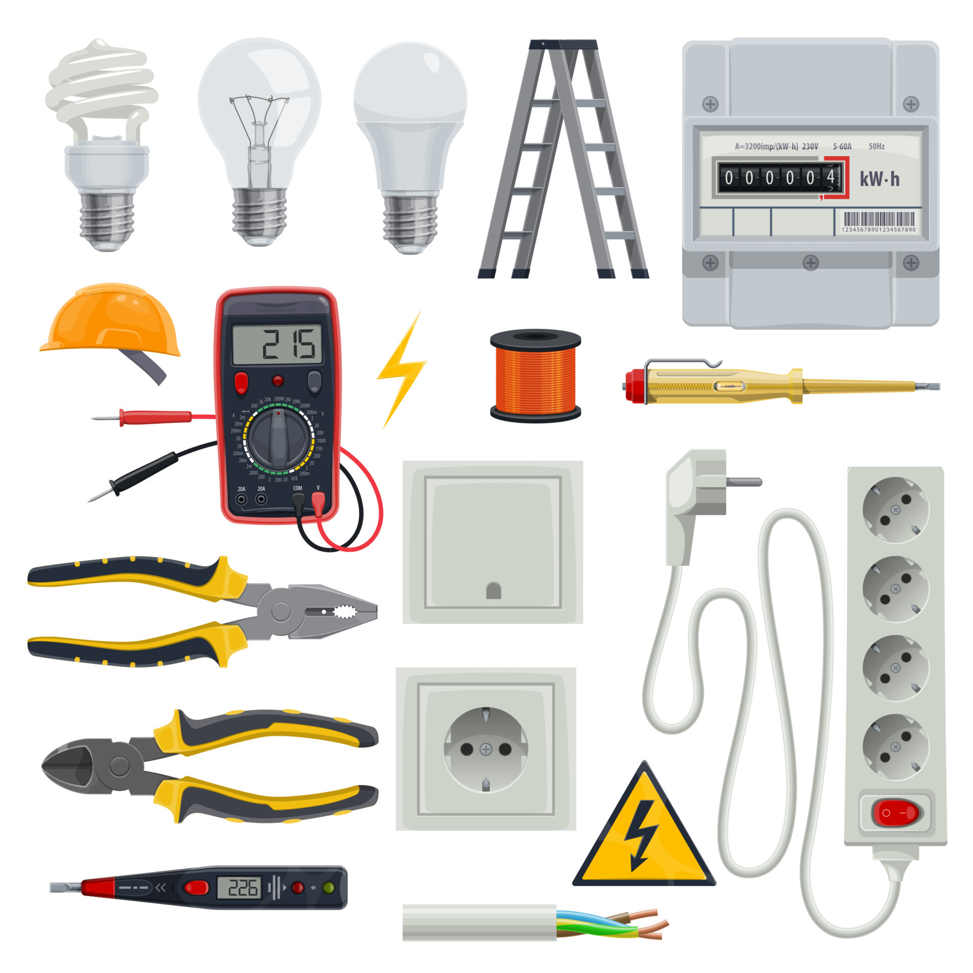 ensemble de vecteurs d'outils d'électricien 16137049 Art vectoriel chez  Vecteezy