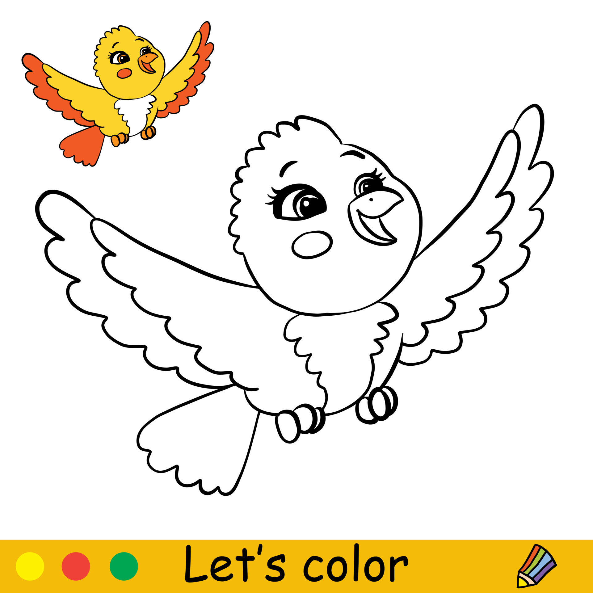 coloriage d'oiseau heureux de dessin animé mignon avec modèle