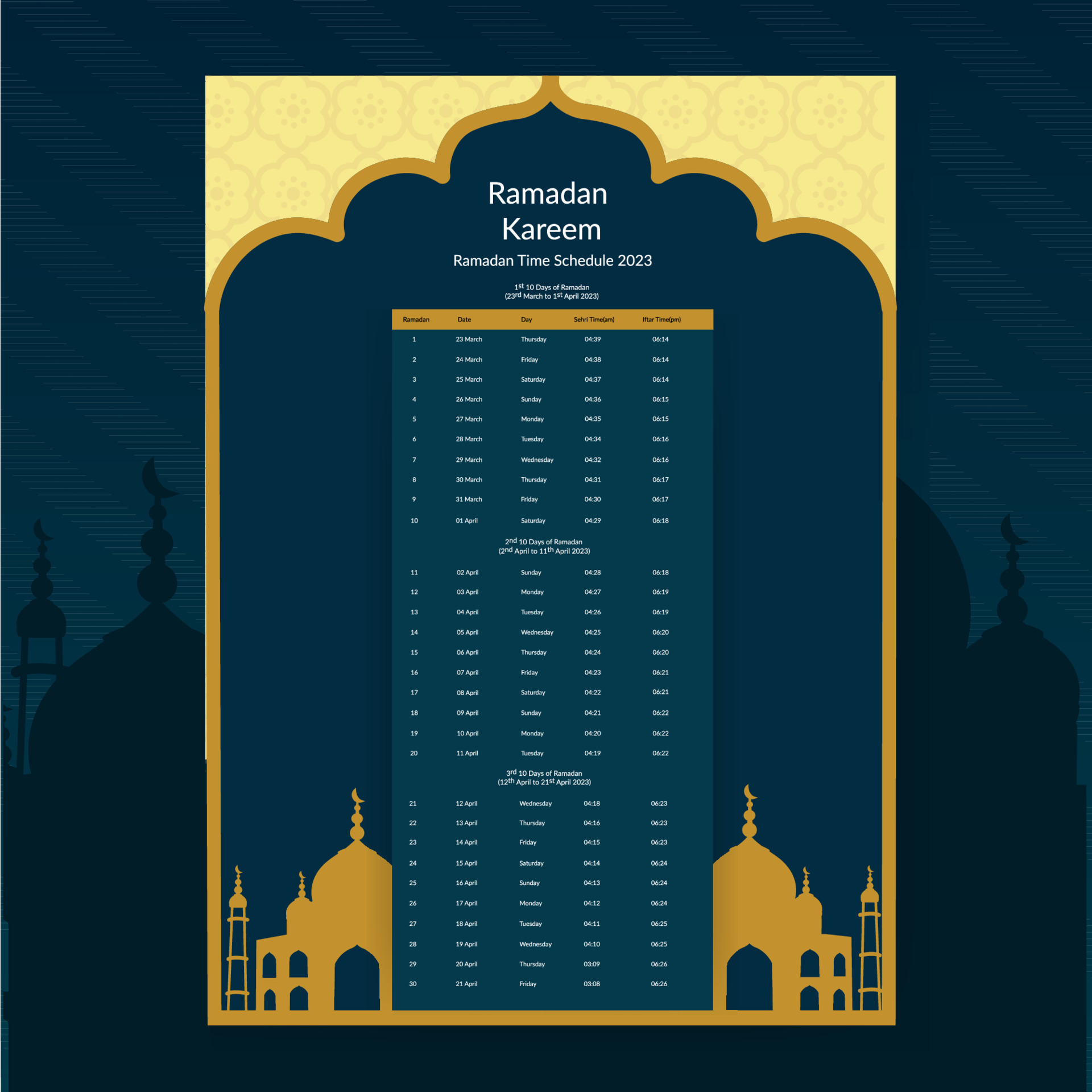 conception du calendrier du ramadan 2023. modèle de maquette de