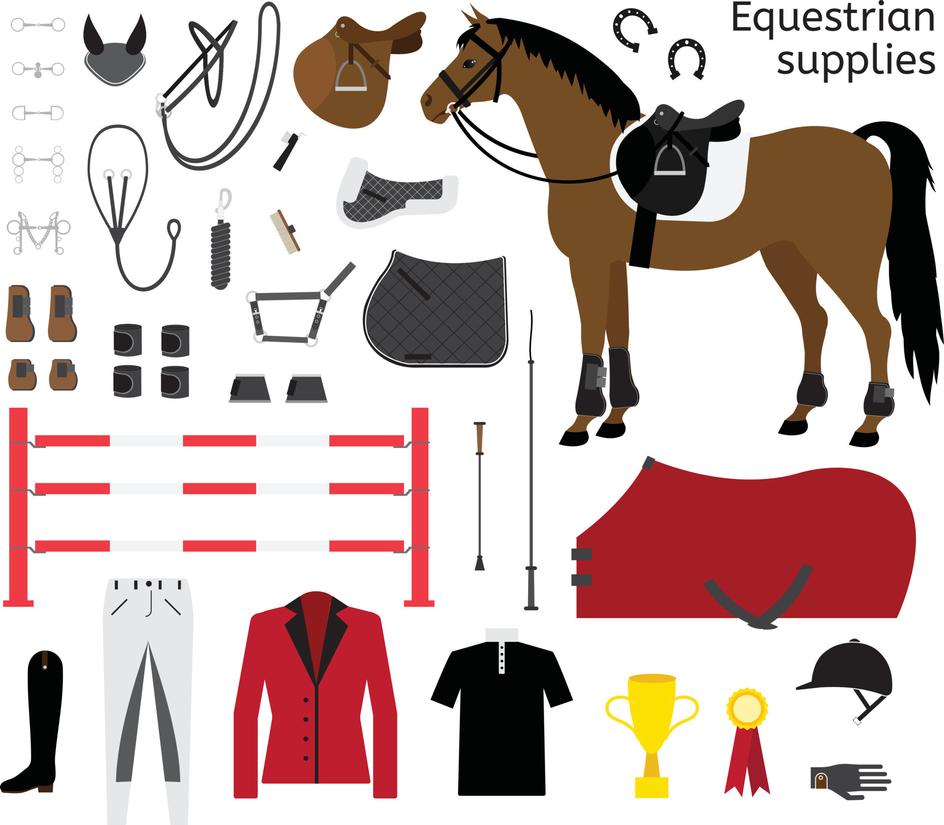 vecteur, ensemble, de, équitation, équitation, équipement 17245442