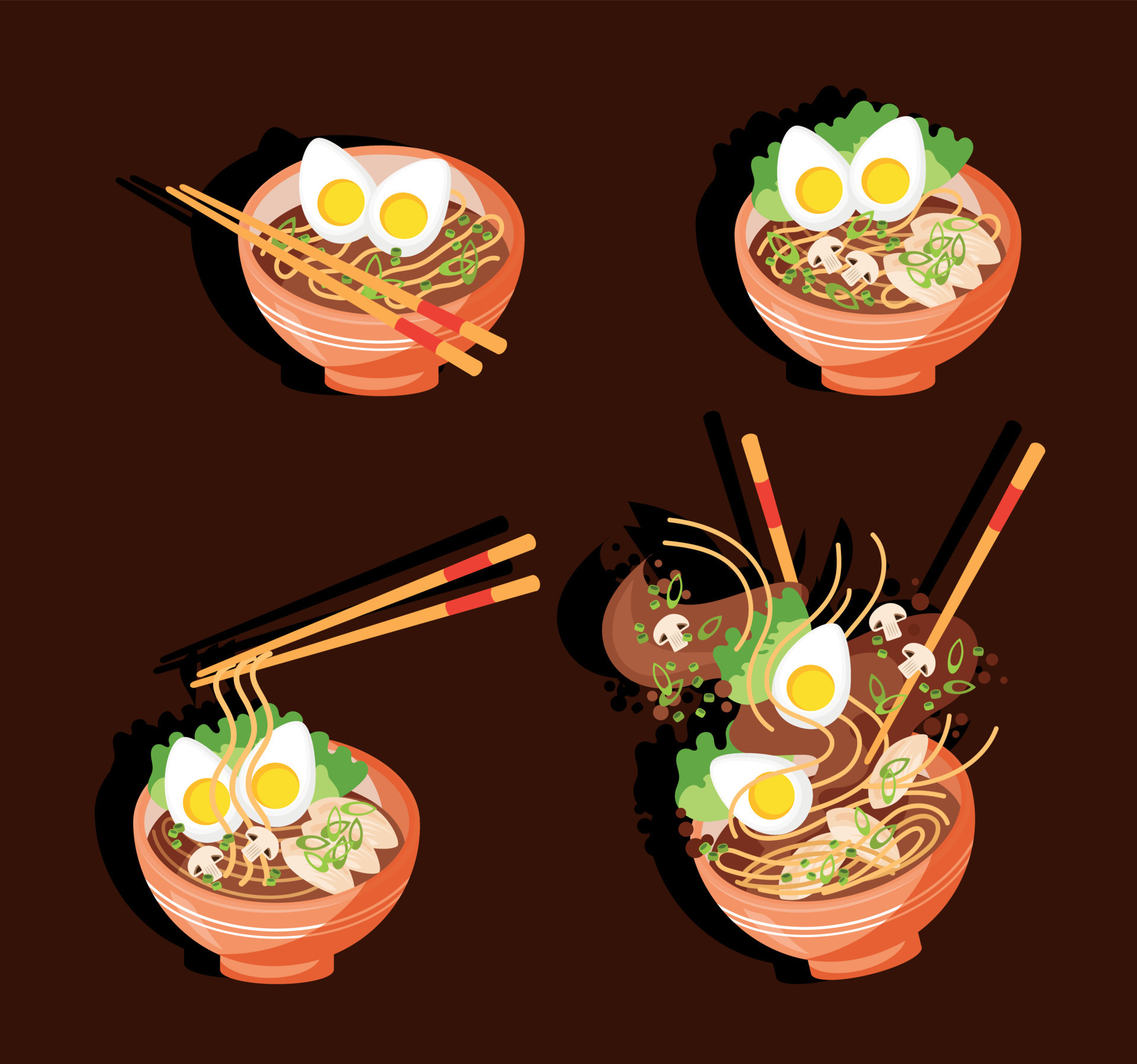 nourriture asiatique. soupe ramen, soupe asiatique traditionnelle. soupe  japonaise aux œufs, au poulet et aux nouilles, autocollant 17276047 Art  vectoriel chez Vecteezy