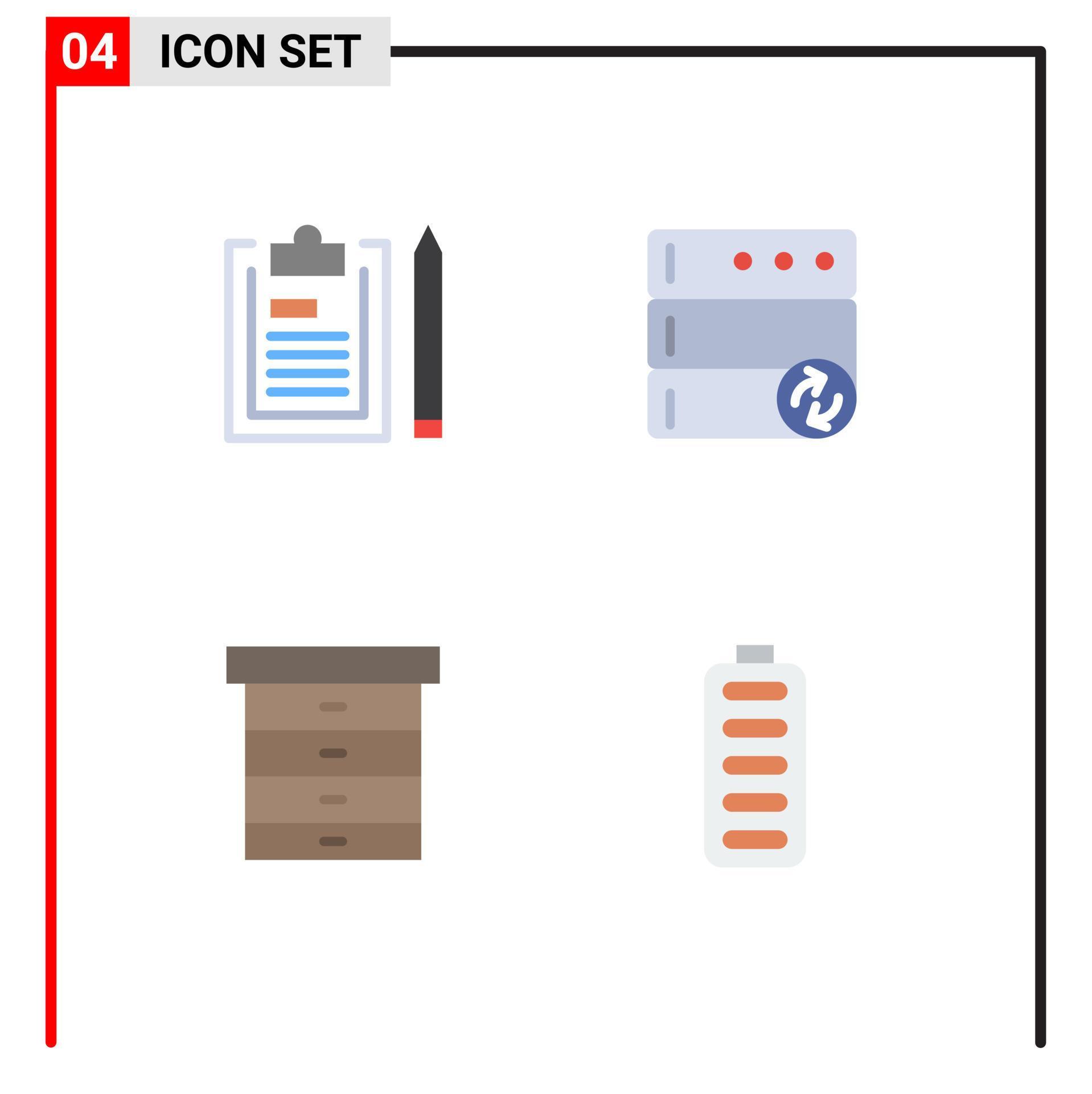 pack de lignes vectorielles modifiables de 4 icônes plates simples  d'éléments de conception vectoriels modifiables d'accumulateur de serveur  de bloc-notes de tiroir de presse-papiers 18292579 Art vectoriel chez  Vecteezy