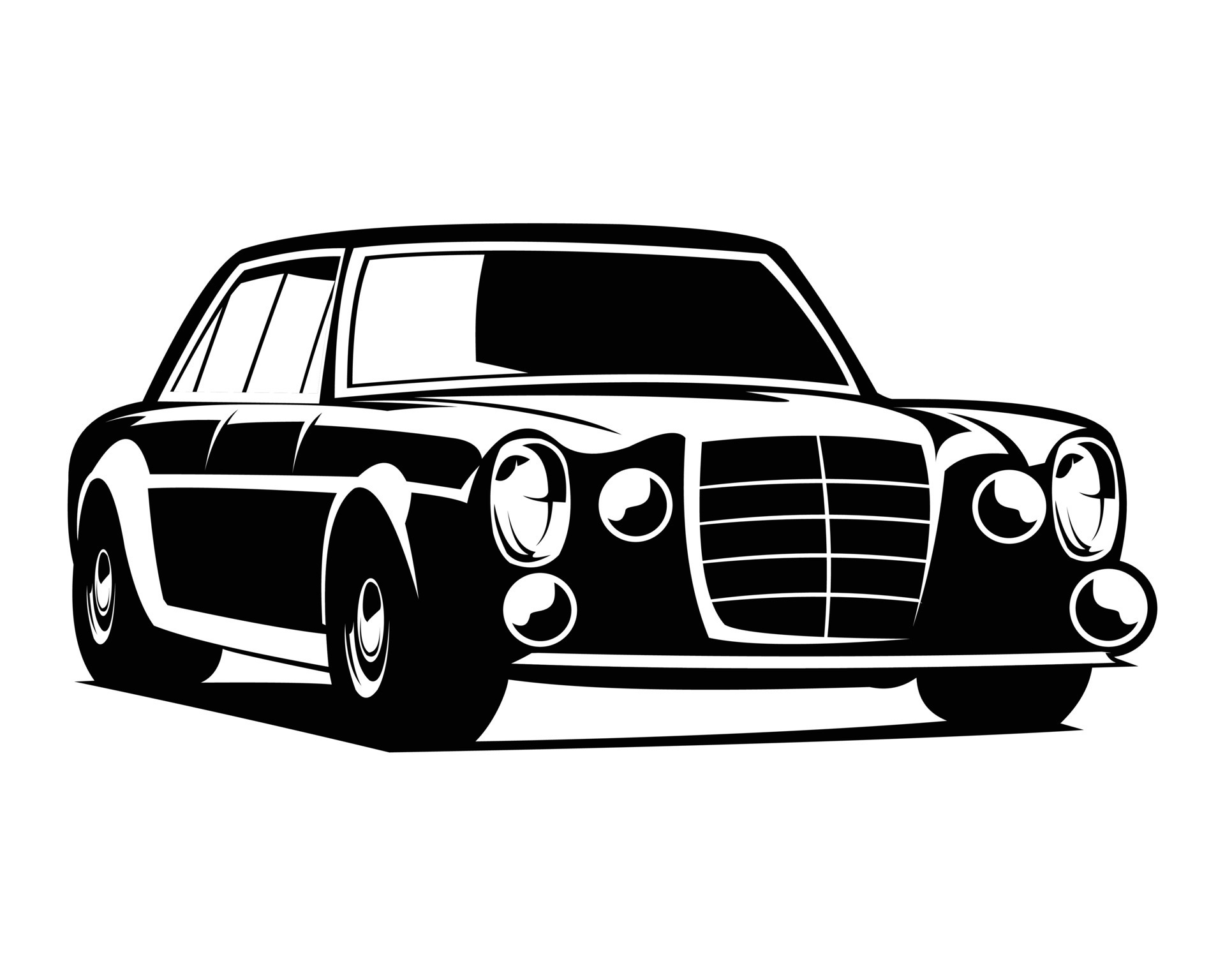 logo de silhouette de voiture classique de luxe. conception de vecteur haut  de gamme. isolé sur un fond blanc montrant de face. idéal pour l'insigne, l' emblème, l'icône, la conception d'autocollants. disponible eps